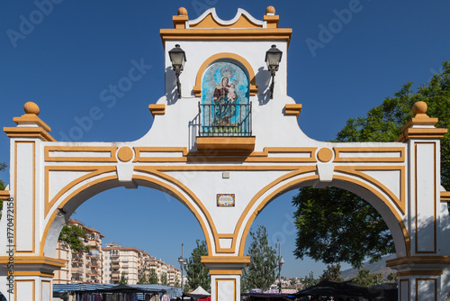 Entrance to the weekly flea market and second-hand market in Fuengirola in Spain.
