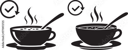 Hot beverage cup with spoon and checkmark silhouette