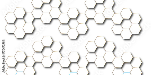 Abstract hexagon white background with shadow .white background Futuristic blue neon honeycombs. Modern technology design. Vector illustration