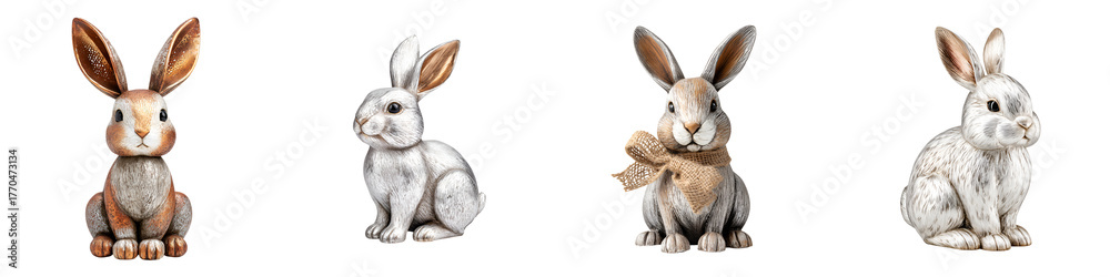 Fototapeta premium Watercolor Easter Bunny Set on White Background
