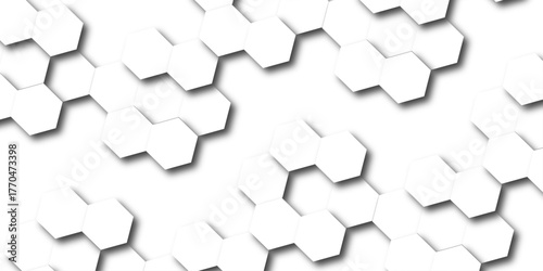 Abstract hexagon white background with shadow .white background Futuristic blue neon honeycombs. Modern technology design. Vector illustration