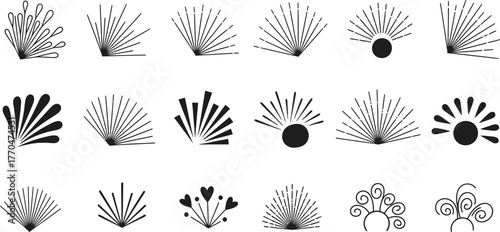 Ornamental Rays Collection Set Abstract Sunburst Dividers on Transparent Background