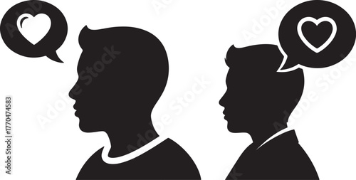 Two silhouettes thinking of love heart silhouette