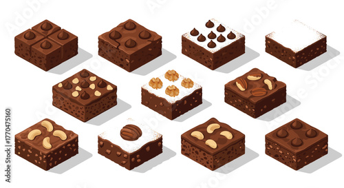 Delicious assorted brownies with nuts and chocolate chips, a tempting treat for any occasion