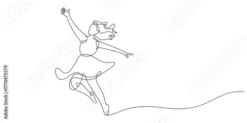 Elegant continuous line drawing of a ballet dancer mid-leap conveying grace and movement vector