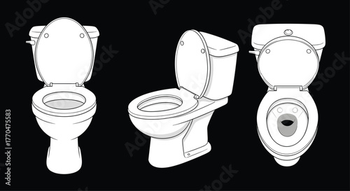 Modern toilet design from multiple angles showcasing clean lines and functional features for home renovation and bathroom planning