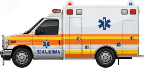 Emergency ambulance vehicle isolated on a white background for medical transport and rescue services
