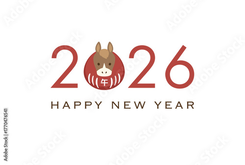 2026年午年年賀状　達磨デザイン