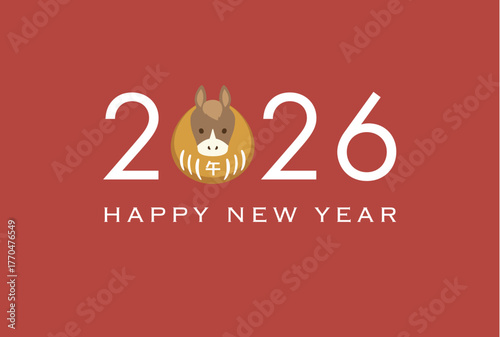 2026年午年年賀状　達磨デザイン