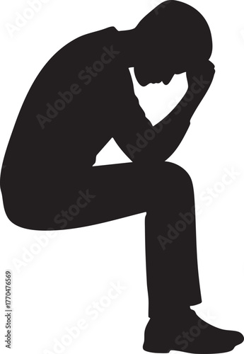 Lonely person sitting silhouette vector