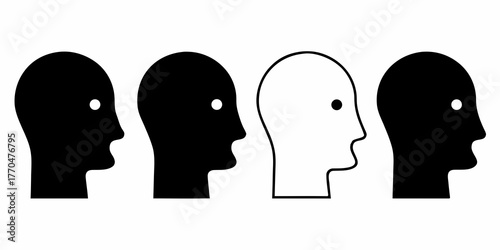 One white head silhouette stands out from a group of black head silhouettes