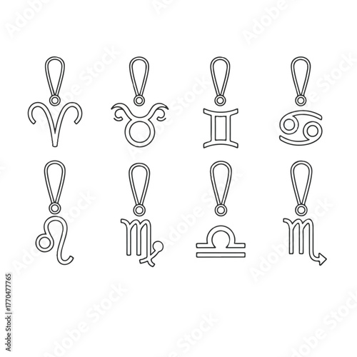 Vector illustration of zodiac signs as pendants on a white background
