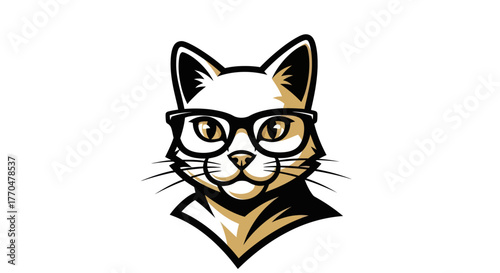 Intelligent Cat Portrait with Glasses - A Symbol of Feline Wisdom.