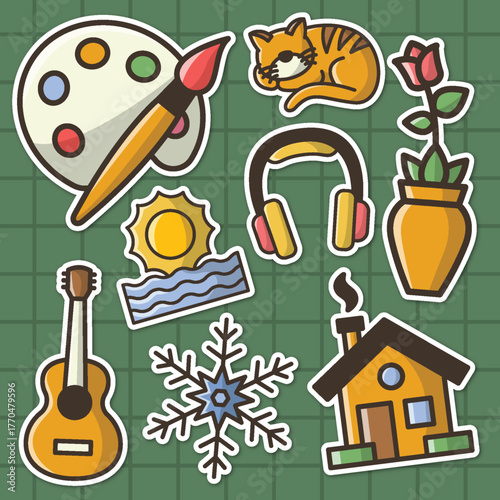 set of cute fall vibes colorful sticker