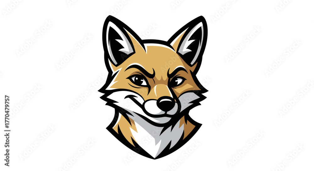 Obraz premium Intense Fox Mascot Head with Sharp Gaze and Detailed Fur.