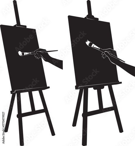Artist painting on easel silhouette