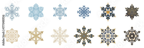 Elegant snowflake illustration set for winter-themed designs in branding and festive promotions