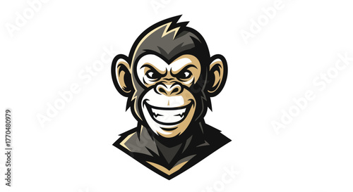Intense Monkey Mascot Head with Gritted Teeth and Determined Expression.