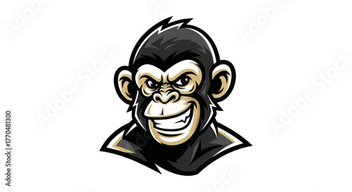 Intense Monkey Mascot with Gritted Teeth and Determined Expression.