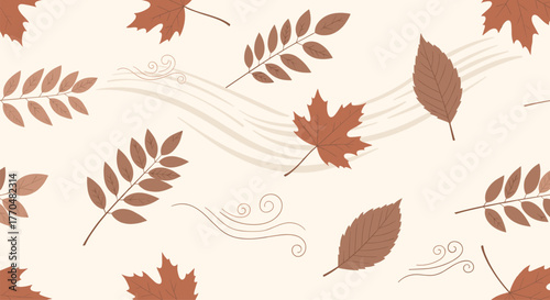 Falling autumn leaves in shades of brown and orange, with subtle wind patterns, creating a gentle and seasonal background.