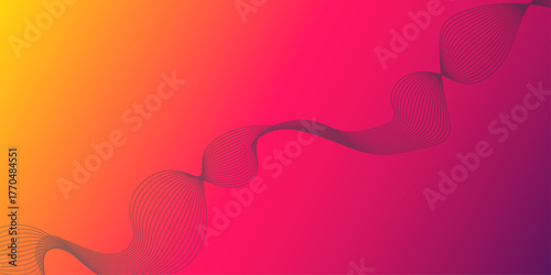  Abstract frequency sound wave lines and twisted curve lines background. Abstract wavy grey blend liens technology abstract lines on red and orange background. Technology flow grid blend curve wave.