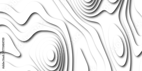 Abstract wavy line 3d paper cut white background. white and gray luxury grid topography map and satin smooth wallpaper matt paper light texture. The stylized height of the topographic map.