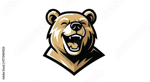 Laughing Bear Mascot Logo with Bold Outlines and Friendly Expression.