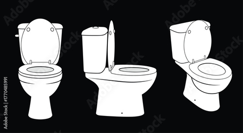 Modern toilet designs showcased from multiple angles, perfect for bathroom renovations and interior design projects