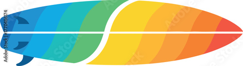 Colorful surfboard with rainbow waves and fin