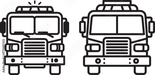 Two front facing fire truck silhouettes