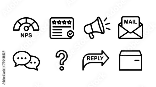 Set of Essential Business and Communication Icons for Modern Digital Platforms vector illustration marketing and feedback elements