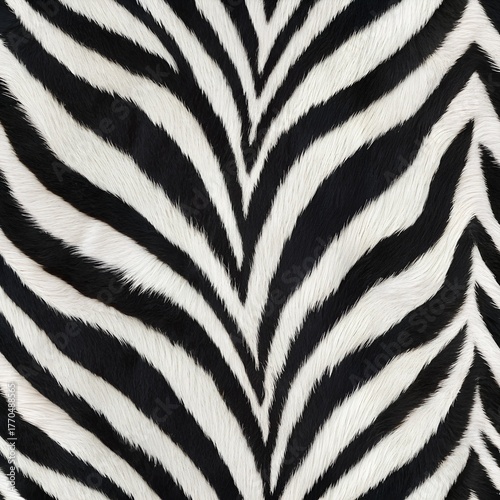 A realistic zebra fur texture, A black and white striped animal print background, Photorealistic image - Generative AI
