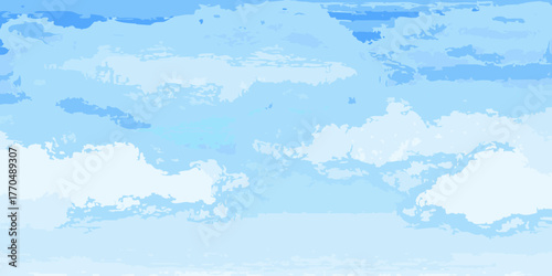 Abstract watercolor painting of a bright blue sky with fluffy white clouds in a stylized artistic representation