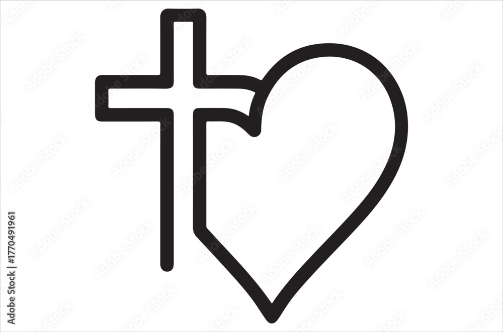 Obraz premium Simple black and white illustration of a heart with a cross inside