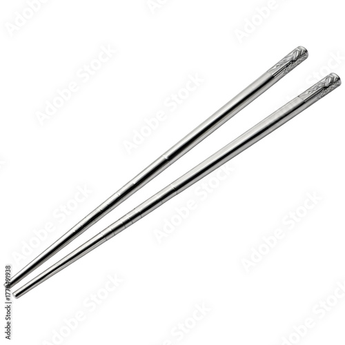 Elegant silver chopsticks set isolated on a contrasting background for culinary presentation