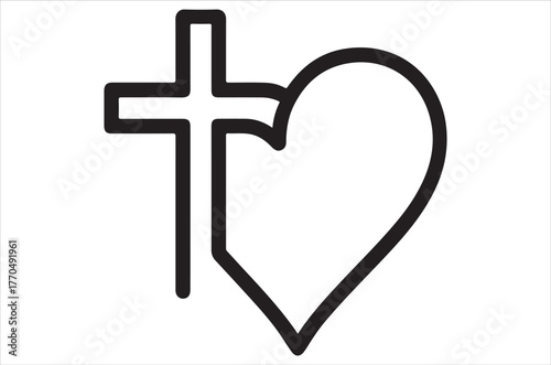 Simple black and white illustration of a heart with a cross inside
