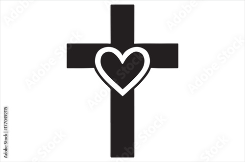 A black cross with a white heart centered in the negative space