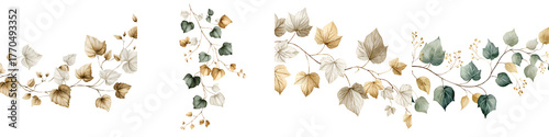 Watercolor Leaf Vines in Autumnal Hues, Decorative Corner Elements