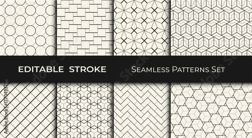 Set of Editable Geometric Patterns – Modern Seamless Abstract Backgrounds