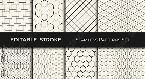 Set of Editable Geometric Patterns – Modern Seamless Abstract Backgrounds