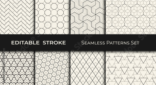 Set of Editable Geometric Patterns – Modern Seamless Abstract Backgrounds