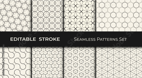 Set of Editable Geometric Patterns – Modern Seamless Abstract Backgrounds