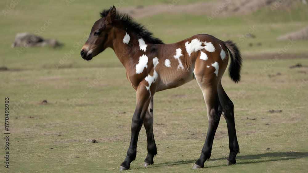 Obraz premium Black Foal with White Circular Spots