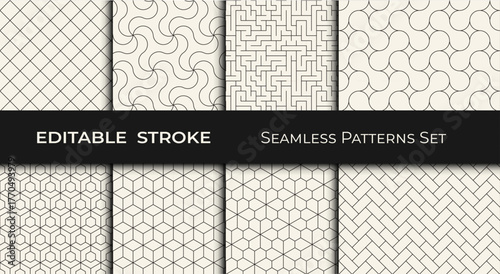 Set of Editable Geometric Patterns – Modern Seamless Abstract Backgrounds