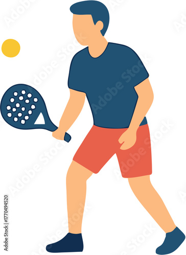 Paddle Player Icon Active Person with Racket Hitting a Ball