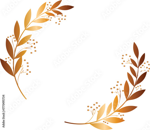 Vector art of golden branches with leaves and berries