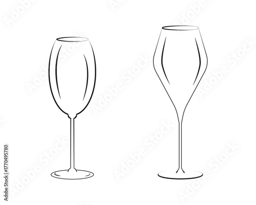 Empty Stemmed Wine Glasses Outline Icon Sticker Pictogram Label Infographic Minimalistic Design Idea
