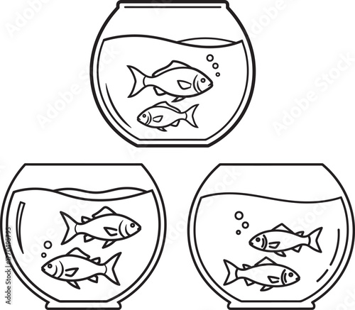 Three fish bowls with fish silhouette