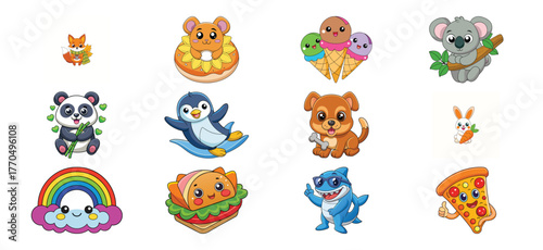 Photography Collection of pixelated cartoon animals and food