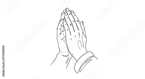one line continuous drawing of hands clasped together in prayer, gesture of hope and devotion